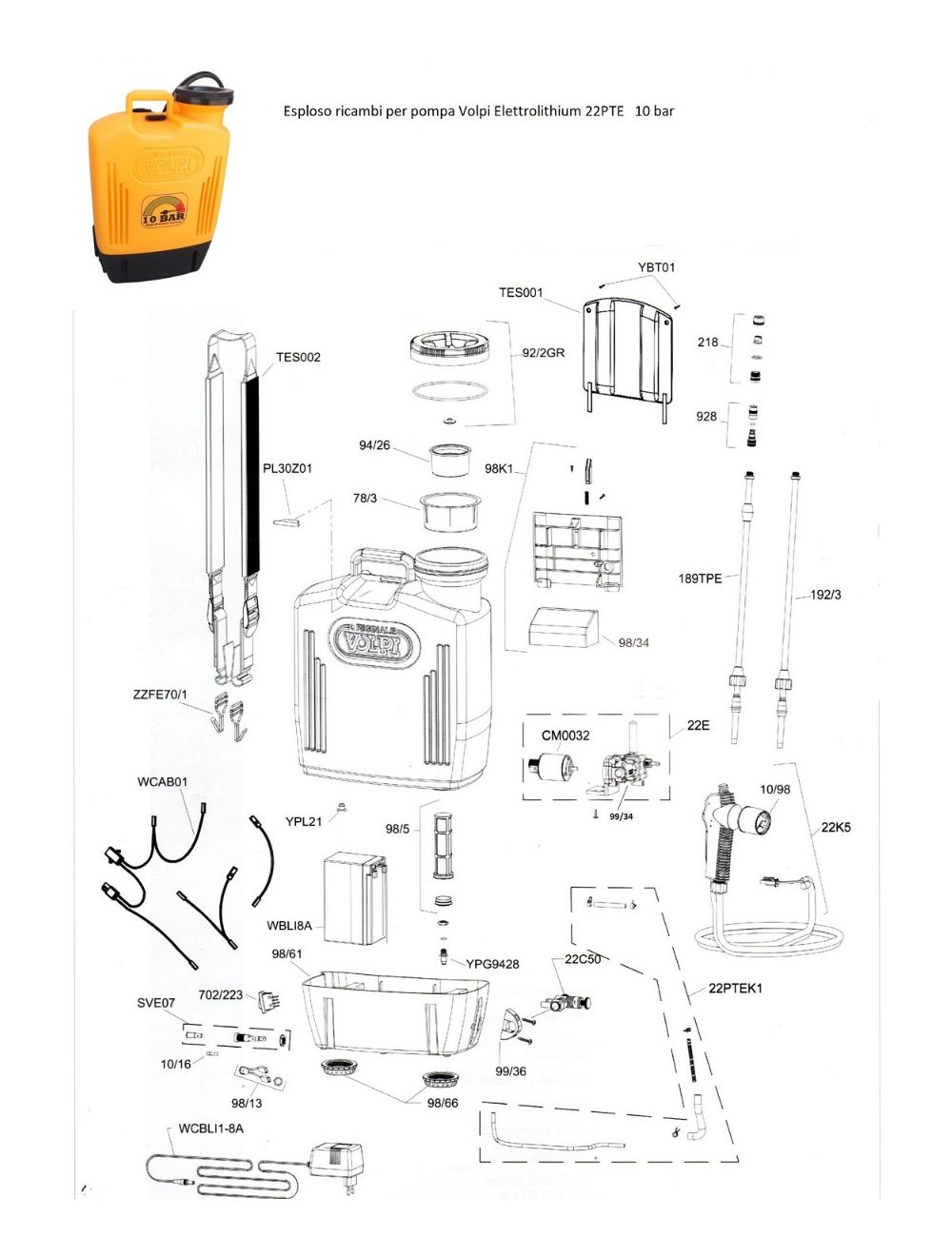 Esploso ricambi per pompa Volpi Elettrolithium 10 bar